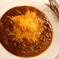 Chili · Served with Cheddar and onions.