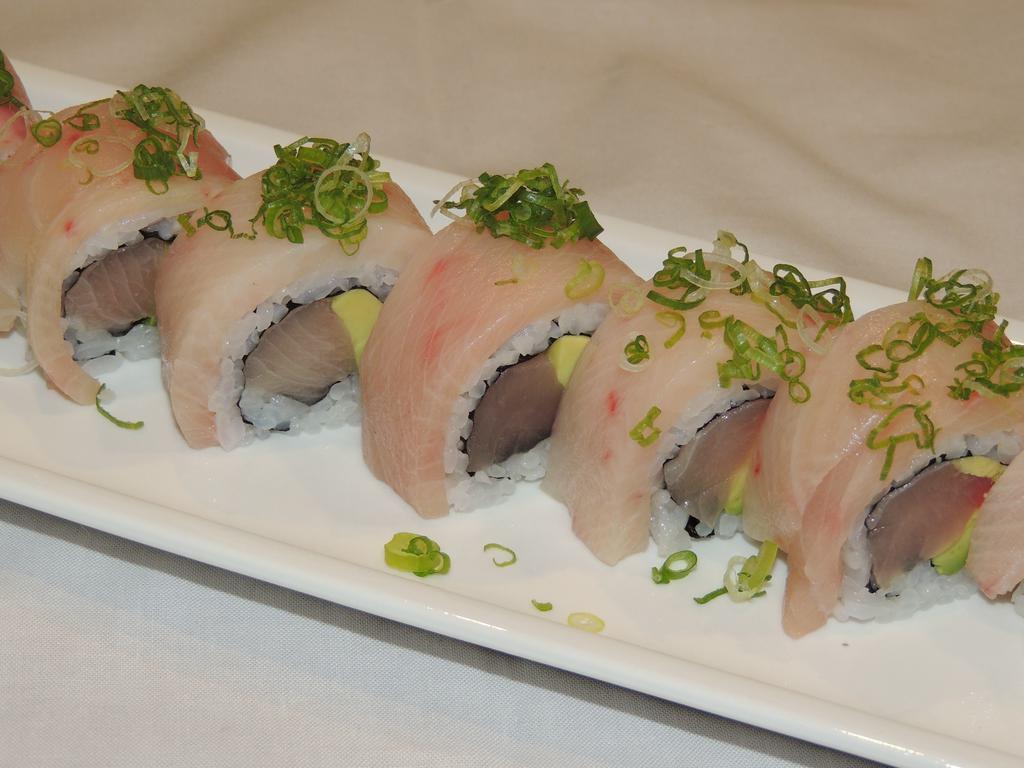 Hamachi Lover Roll · In: hamachi and avocado. Out: hamachi and scallions.