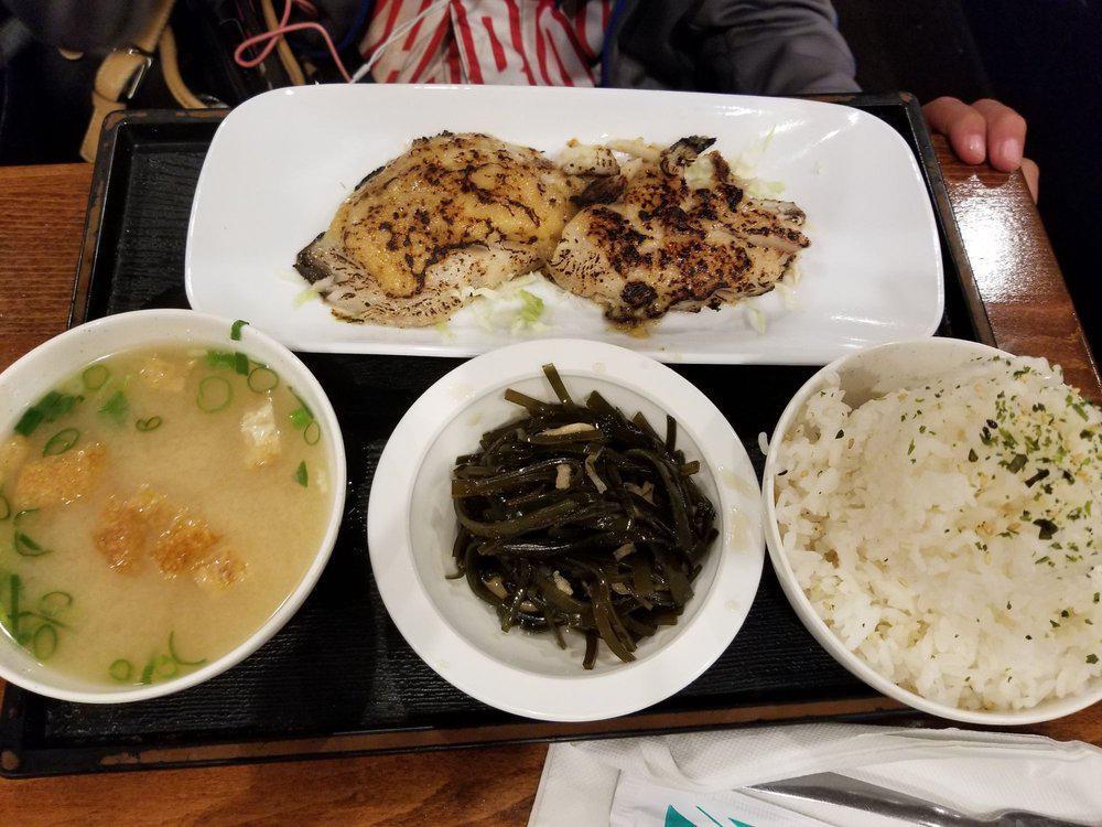 Miso Butterfish · Miso soup, rice, konbu sanbaizuke.