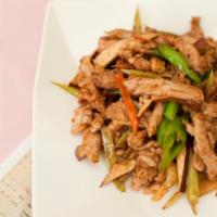 Shredded Pork with Little Chinese Pepper · Hot and spicy.