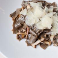 Foiade di Funghi Lunch · Organic buckwheat pasta, mixed wild mushrooms, garlic, parsley, and Grana Padano.
