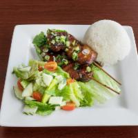 Teriyaki Plate · Grilled skewers, glazed with a sweet teriyaki sauce. Served with steamed rice.
