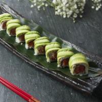 L.I Roll · Spicy crunch salmon roll, topped with avocado. 