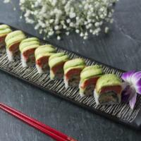Sweet Plus Roll · Eel tempura, cucumber, top with spicy tuna and avocado. 