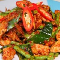 Pad Prig Khing · Green bean, bell peppers, black bean sauce, spicy chili paste.

