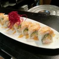 Tiger Shrimp Roll · Tiger shrimp and avocado on top of California roll, served with spicy mayo.