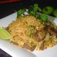 Pad Thai Noodle · Homemade pad Thai rice noodles with egg, bean sprouts and scallion. 
