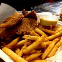 3 Chicken Fingers · Served with french fries and coleslaw.