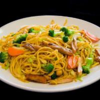 T5. Chicken Yakisoba  · Stir-fried noodles with chicken and mixed vegetables.