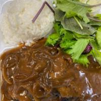 Hamburger Steak with Brown Gravy ＆ Onions · Homemade hamburger in our brown gravy and sweet local onions