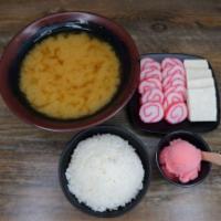 Keiki Miso · Our house miso with kamaboko and tofu on the side