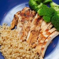 Grilled Fit Bowl · Chicken or steak, broccoli, and brown rice Gluten Free