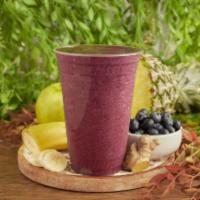 Very Berry Smoothie · Almond milk + blueberry vegan ice cream + blueberry + pineapple + banana + green apple + gin...