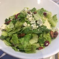 Gorgonzola & Granny Apple Salad · candied pecans, dried cranberries, romaine, & dijon vinaigrette