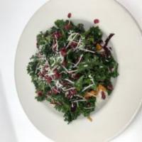 Massaged Kale Salad · Massaged kale, roasted sweet potatoes, pecans, sharp parmesan, & sweet pomegranate vinaigret...