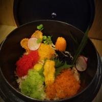 Tobiko Mixed Rice · Various tobiko mixed with rice, served with a stone rice pot.
