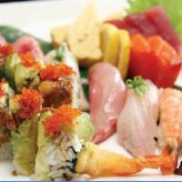 Yoshi Love Party Set · 24 piece sashimi, 12 piece nigiri, dragon roll & Japanese pickles.
