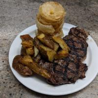 N.Y. Strip Steak 20 oz · with Fries and Salad