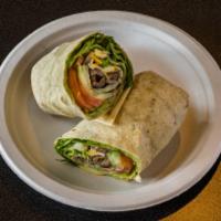 Veggie Wrap · Lettuce, tomatoes, avocado, red onions, cucumbers, mushroom, black olive, sprouts, cheddar a...