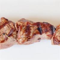 4.NY Steak Kabob  · Juicy Tender NY Strip cut to Chunks, Cooked on a Char broiler, comes with 3 sides.
