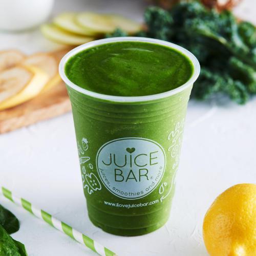 Greens Smoothie · Superfoods spinach, kale, pineapple and banana, with lemon, apple juice, with a coconut milk base.