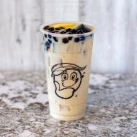B4. Buddy 3G Milk Tea · 24 oz. earl grey milk tea. Topping with honey boba, grass jelly and egg pudding. Serving in ...