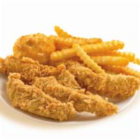 Combo #4 · 4 chicken tender strips. Served with a 16 oz. bottled drink, choice of side and a honey-butt...