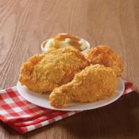 2 Piece Leg and Thigh Chicken Meal · Served with your choice of 2 regular sides and 1 honey-butter biscuit.
