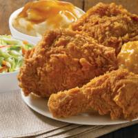 3 Piece Leg and Thigh Chicken Meal · Served with your choice of 2 regular sides and 1 honey-butter biscuit.