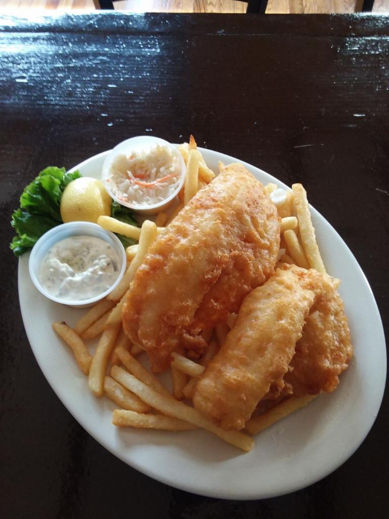 Fish & Chips · Served with french fries and coleslaw.