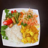 Vegetarian lunch platter · Rice/potatoes  with onions, zucchini (or eggplant) and pepper, Armenian / or cabbage salad +...