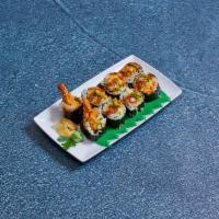 SP16. Shrimp Tempura Roll · 8 pieces. Deep fried shrimp with lettuce, cucumber and flying fish roe.