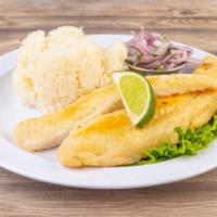 Filete a la Plancha · Grilled fish fillet with rice and mixed salad. 