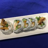 Shrimp Tempura Roll · Five to eight pieces. Shrimp tempura, crab, avocado, cucumber, radish, sprouts and yamagobo ...