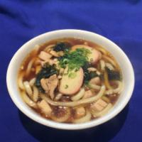5. Chicken Udon Lunch Special · Wheat noodle served in a soup with chicken, seaweed and fish cake served with salad.