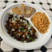 Combos Plate · Includes rice and beans, only meat and onions.