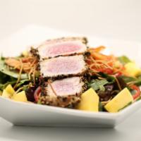 Ahi Tuna Salad · A 5 oz. portion of sesame-seared ahi tuna, mixed greens, scallions, cilantro, ginger, carrot...