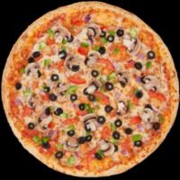 18' XL Central Park Veggie Pizza · Green pepper, onion, black olive, mushroom, diced tomato, whole milk mozzarella and our trad...