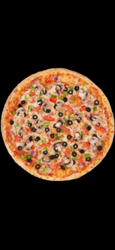 14' Large Central Park Veggie Pizza · Green pepper, onion, black olive, mushroom, diced tomato, whole milk mozzarella and our traditional pizza sauce.