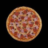 14' Large 3 Meat Pizza · Pepperoni, Canadian bacon, sausage, Wisconsin whole milk mozzarella and our traditional pizz...