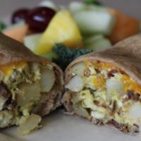 Breakfast Burrito · One of the best in OC. Two large scrambled eggs, cheddar cheese, diced potato and homemade s...