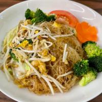 Pad Woon Sen · Stir-fried glass noodle with choice of tofu or soy chicken, in house-made sauce with broccol...