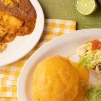 Acapulco Dinner · Crispy Beef Taco, Guacamole Salad, Puffy Queso, Cheese Enchilada and Beef Tamale with chili ...