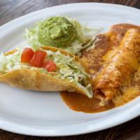 No. 2 Combo · Guacamole Salad, Crispy beef taco, and cheese enchilada. Add Mexican Rice & Beans for $2.