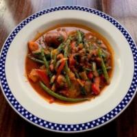 Vegan Veggie Stew · Sauteed seasonal vegetables, caramelized peppers and onions, organic baby red potatoes, fres...