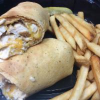 Chessy Wrap  · Strips of grilled chicken breast, crab dip, and cheddar Jack cheese, rolled in an old bay wr...