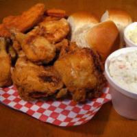 3 Pieces Chicken Dinner Special · 2 broasted potato wedge 2 roll and 1/4 pint coleslaw.