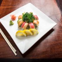 Rainbow Roll · California roll topped with tuna, salmon and avocado.