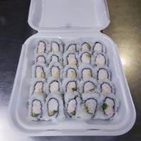 California Box (25 Pieces) · California Roll 25 Piece Box. Fluffy sushi rice with roasted seaweed, imitation crab, house ...