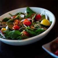 Side Spinach Salad  · Spinach, cherry tomatoes, red onion, with balsamic vinaigrette.